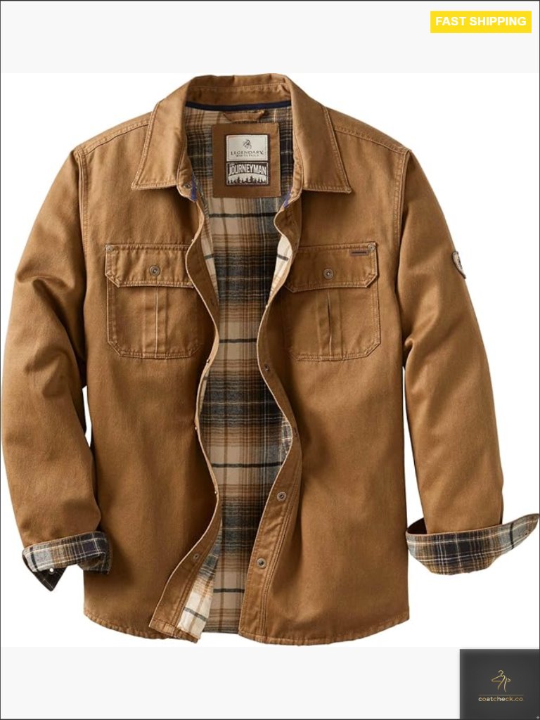 Mens Flannel Lined Shirt Jacket Waxed Cotton Water Resistant Shacket Casual